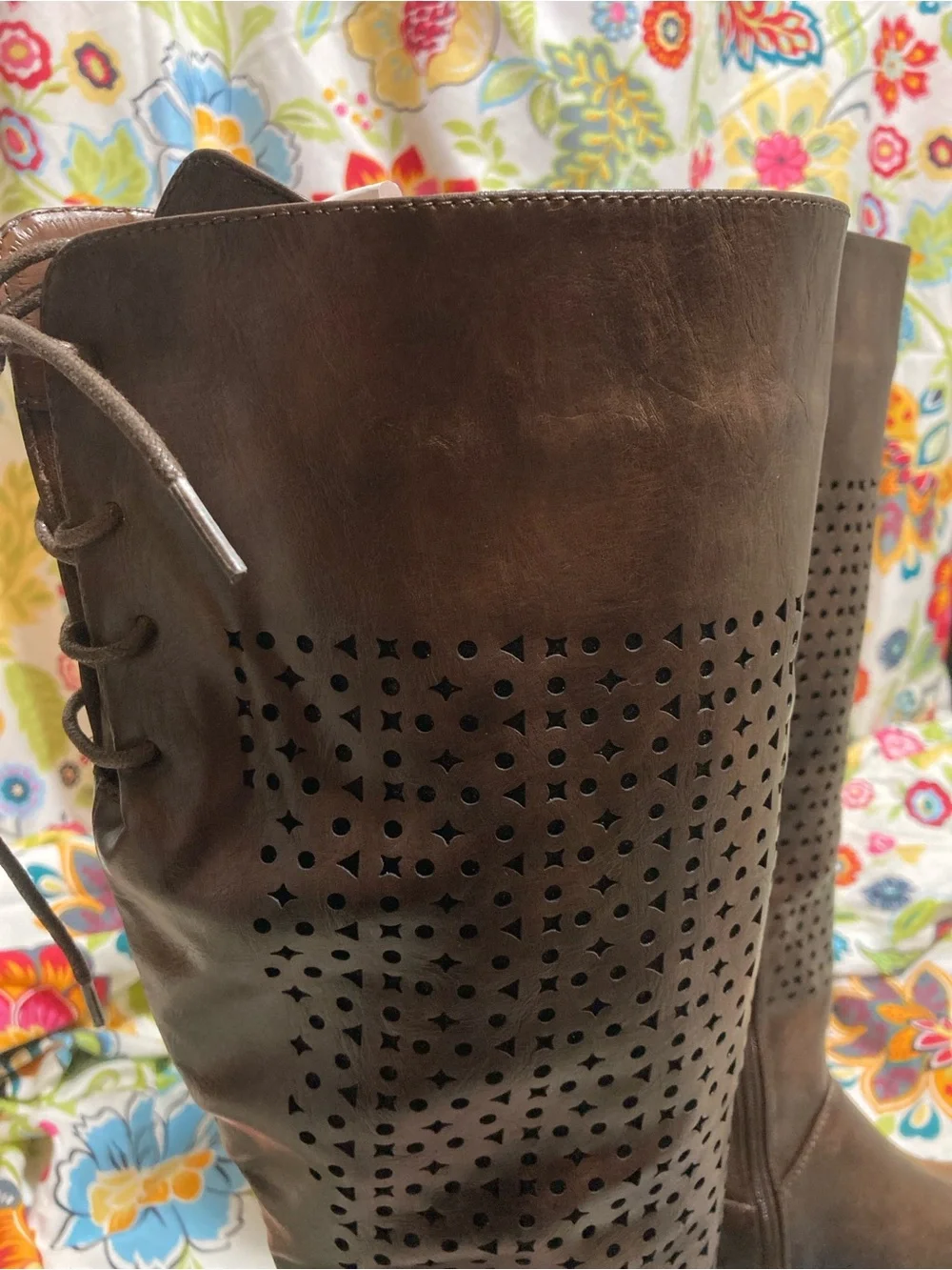 Valenti Franco Brown Barcelona Perforated Knee High Boots Size 7M